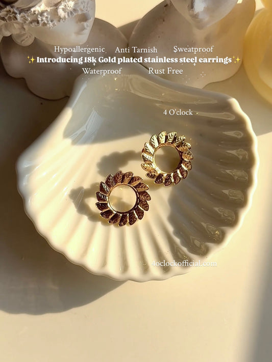 GE09: Stainless Steel Earrings: Golden Leaf