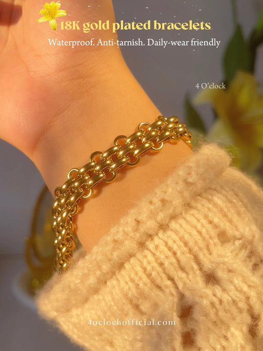 B07: 18k Gold Plated Stainless Steel Minimalist Bracelet:Watch Chain (Golden)