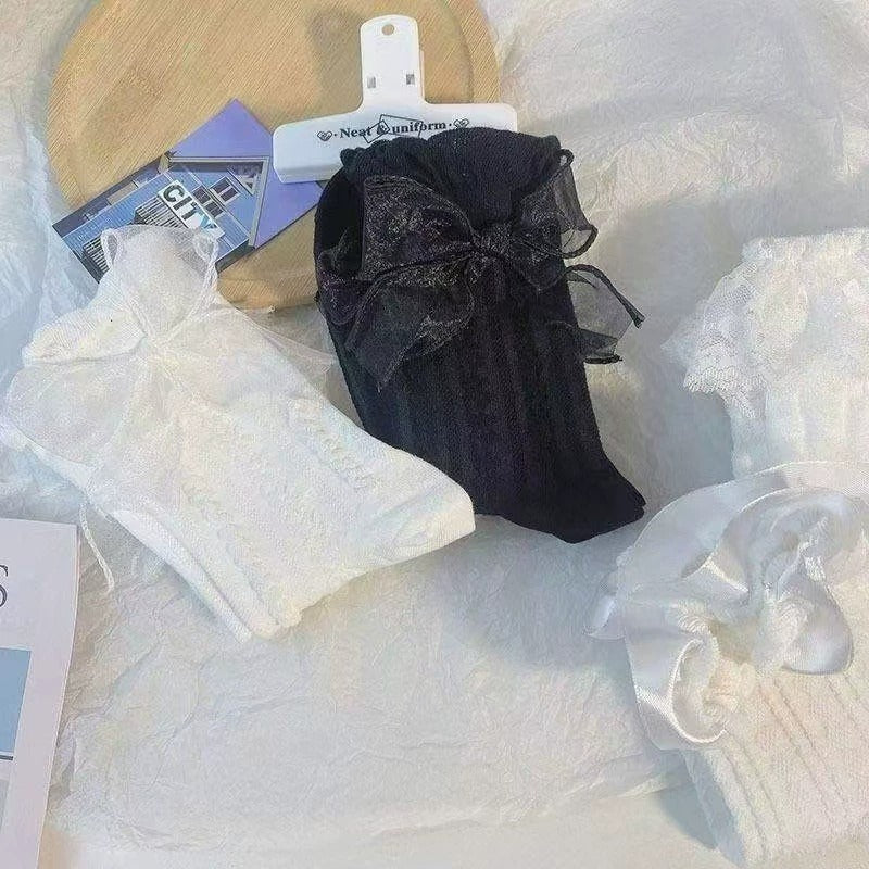 Vintage Socks: White Bow