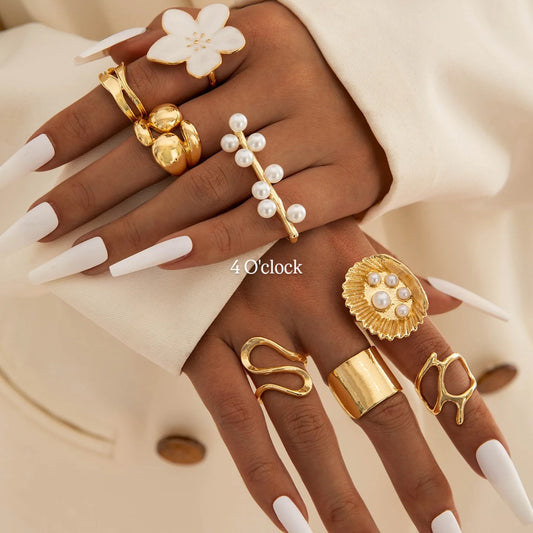 ✨RS53: Maximalistic Finger Ring Sets (Golden) - 8pcs (Adjustable-Non adjustable mixed sizes)
