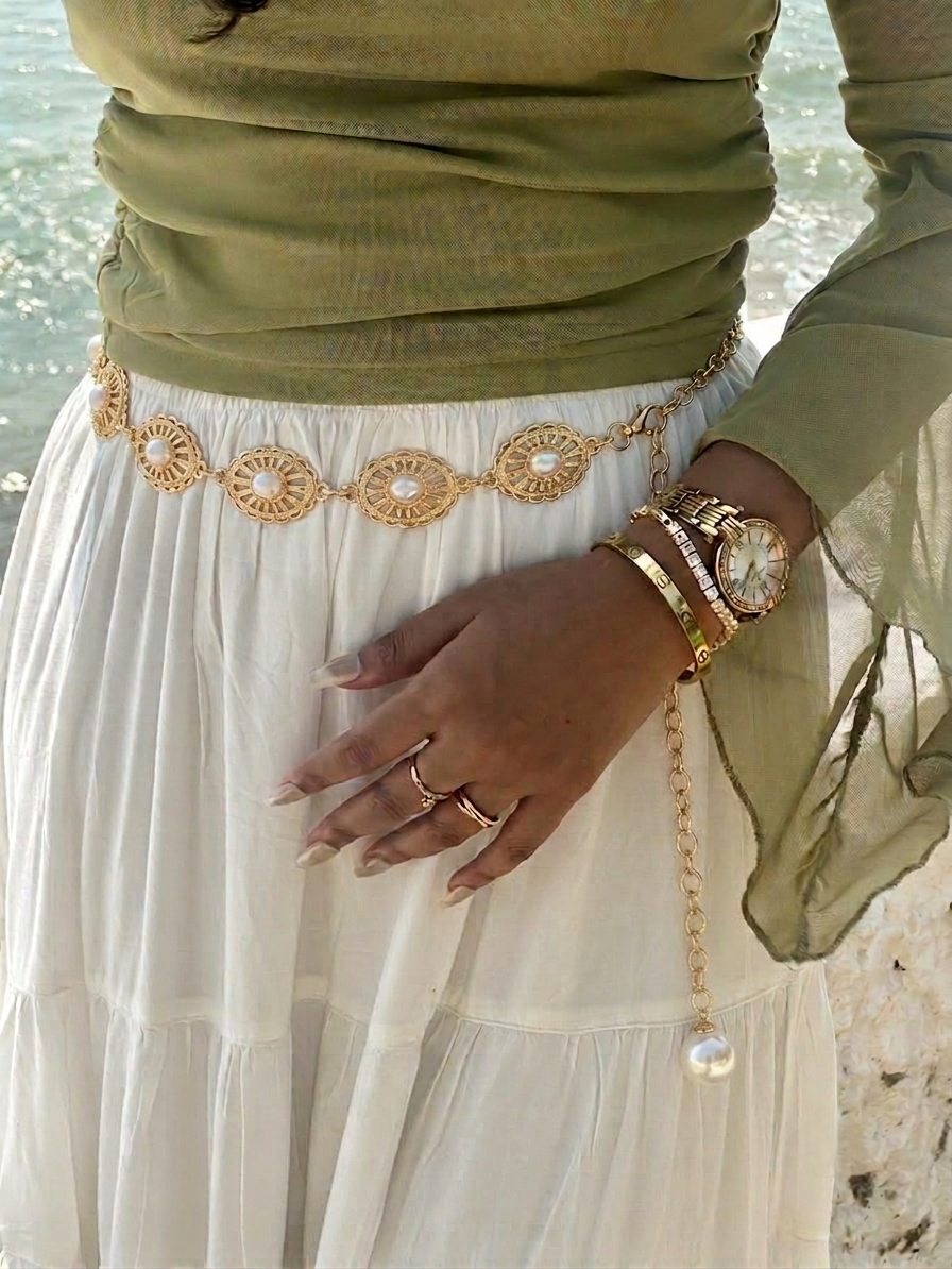 WC16: Pinteresty Waist Chains: Golden Hollow Pearl