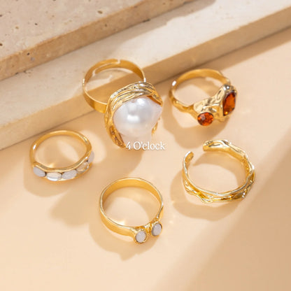 ✨RS117: Maximalistic Finger Ring Sets (Golden) - 5pcs (Adjustable-Non adjustable mixed sizes)