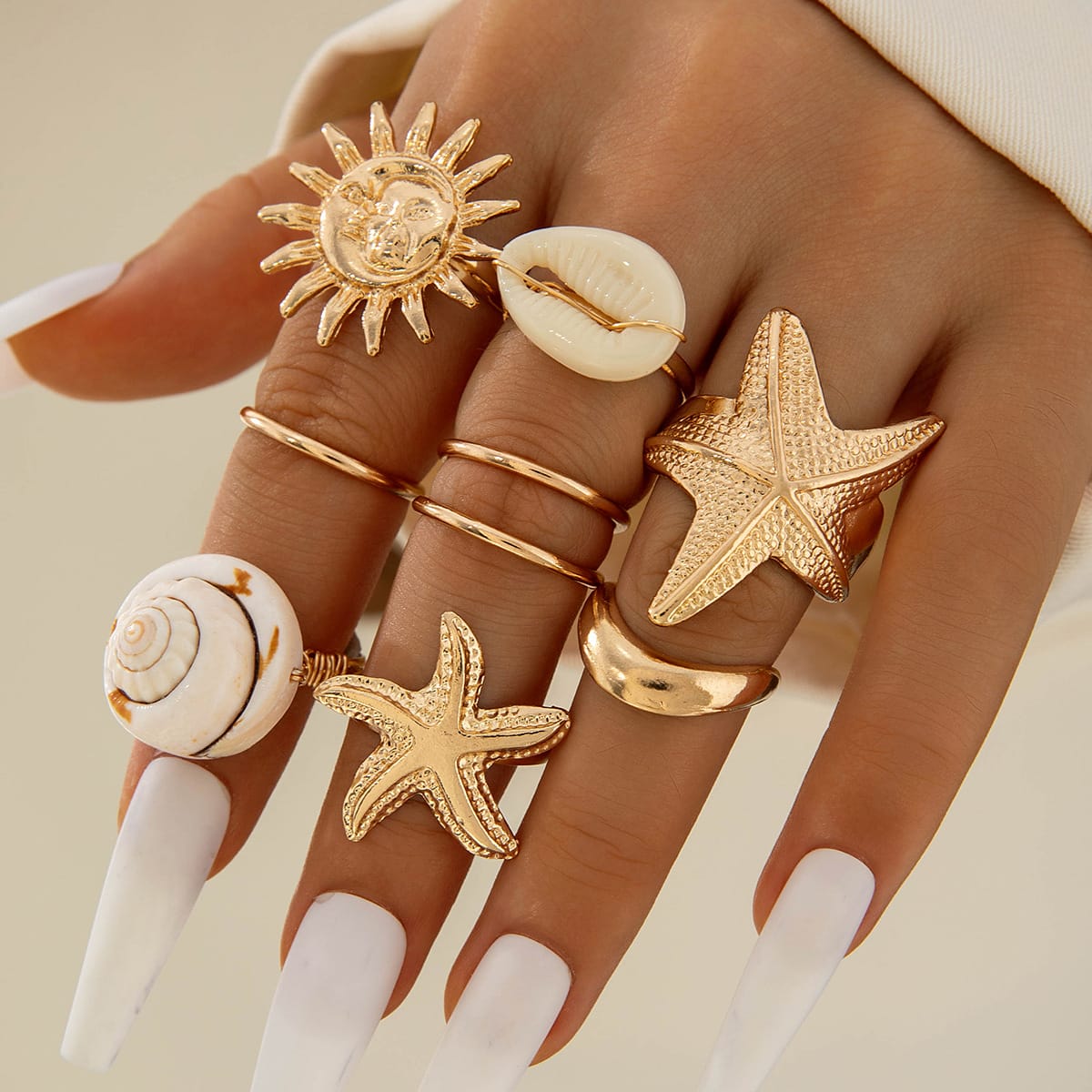 RS165: Maximalistic Finger Ring Sets (Golden) - 8pcs