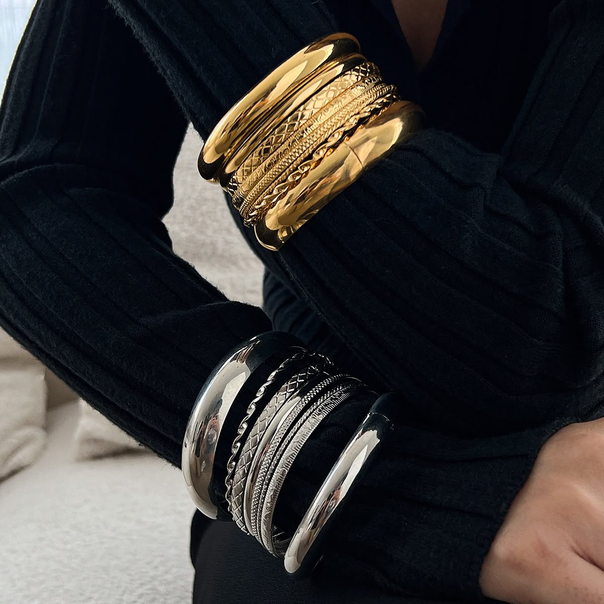 BOHO10: Boho Bangles: 8 pieces set (Silver)