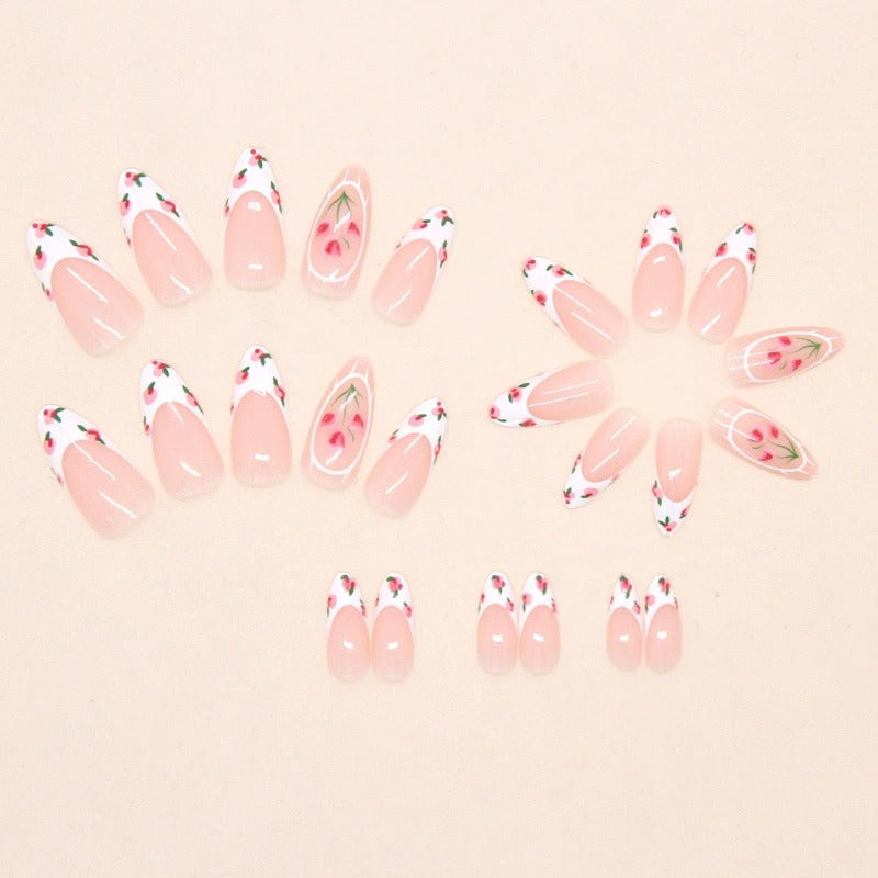 N09: Press On Nails: Petal Pop French (24 Pcs) - With FREE glue & kit.
