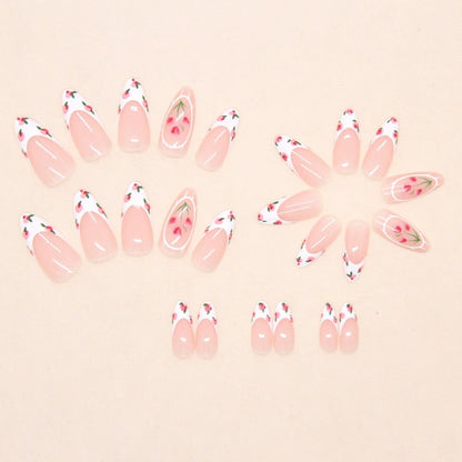 N09: Press On Nails: Petal Pop French (24 Pcs) - With FREE glue & kit.