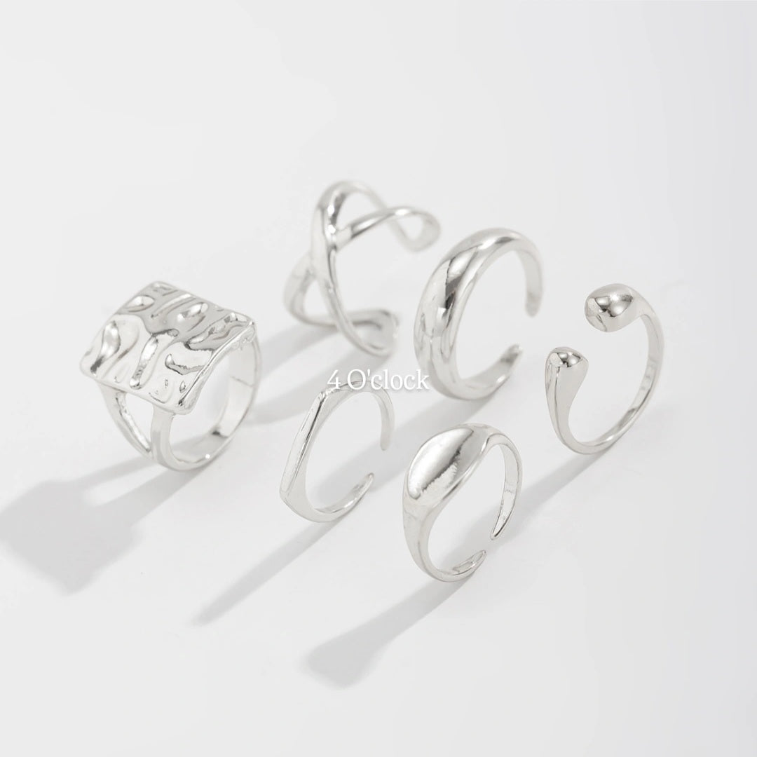 ✨RS106: Maximalistic Finger Ring Sets (Silver) - 6pcs (Full set adjustable)