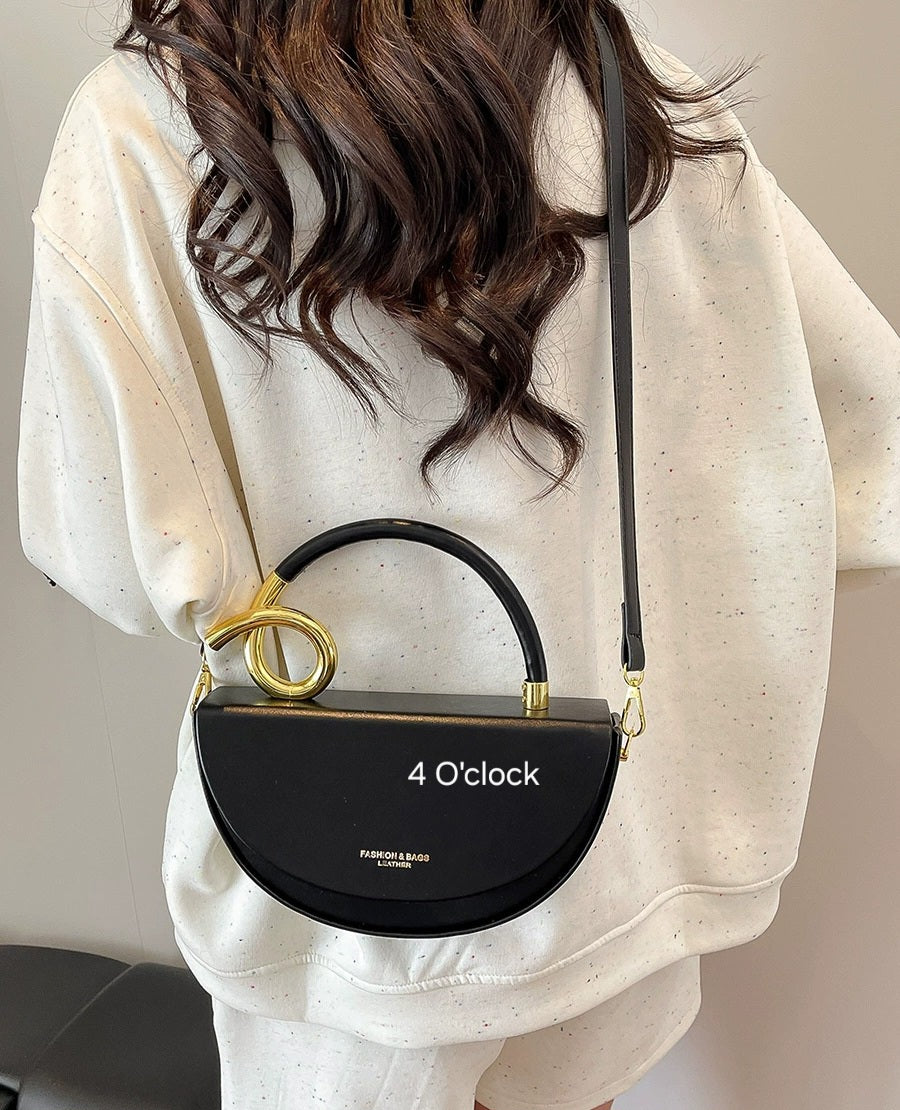Half Moon Leather Handbag: Black