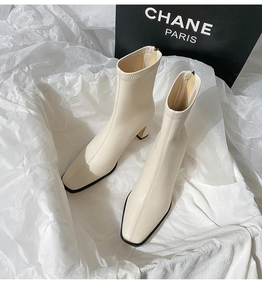 Square Toe Ankle Boots: Black, Brown, Off-white (PRE ORDER ONLY)