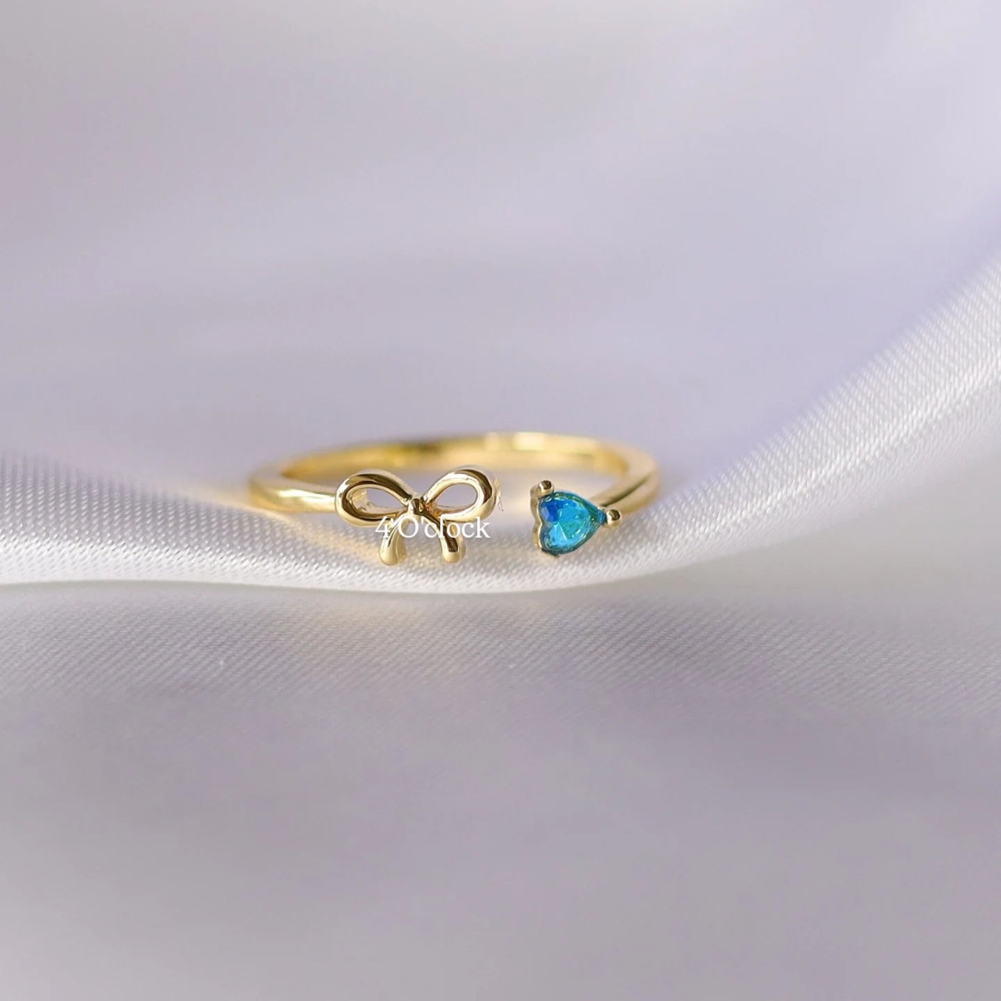 💍R247: Stainless Steel Zircon Minimalistic Finger Ring: Blue heart bow (1pc)(With Box)✨