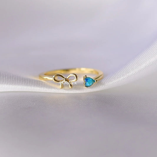 💍R247: Stainless Steel Zircon Minimalistic Finger Ring: Blue heart bow (1pc)(With Box)✨