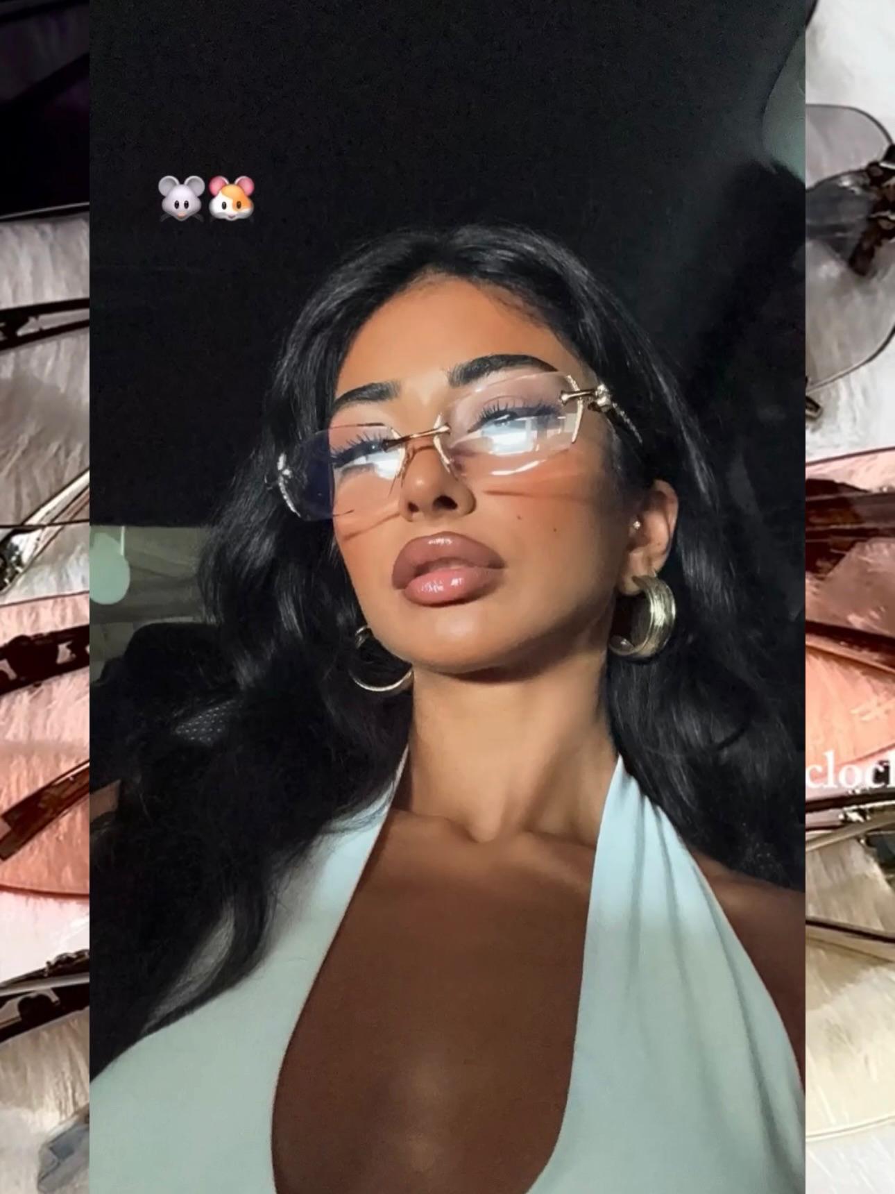 S16: Pinteresty Rimless Y2K Bow sunglasses: Black + Grey (with box)