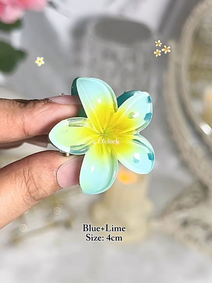 ✨Small Plumeria Hairclaws: Blue+Lime✨