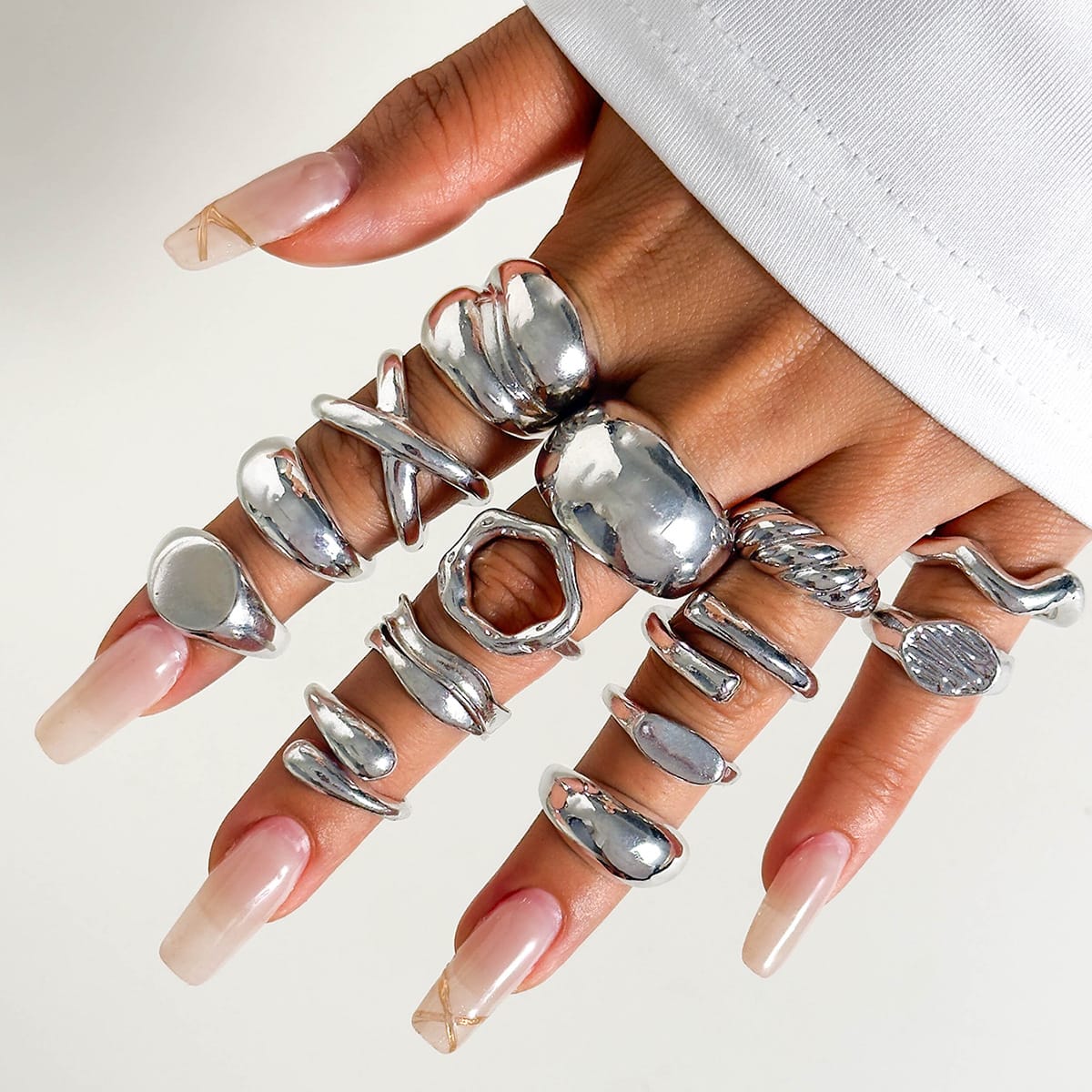 RS145: Maximalistic Finger Ring Sets (silver) - 14pcs
