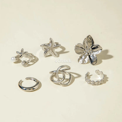 ✨RS70: Maximalistic Finger Ring Sets (Silver) - 6pcs (Adjustable-Non adjustable mixed sizes)