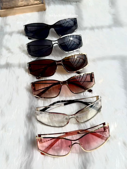S27: Pinteresty Y2k Metal Hollow Sunglasses - Light Brown + Golden (with box) Unisex
