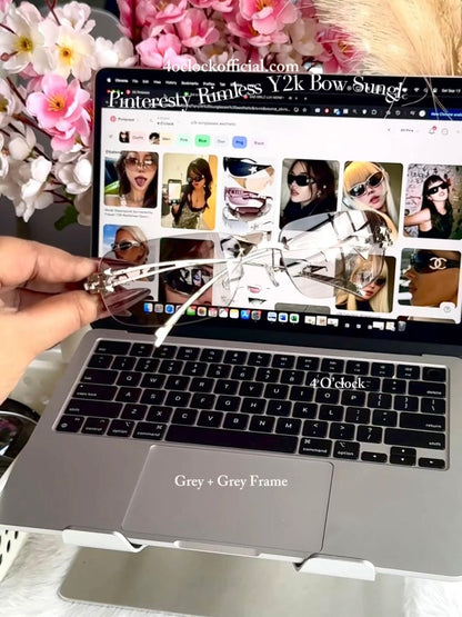 S19: Pinteresty Rimless Y2K Bow sunglasses: Grey + Grey (with box)
