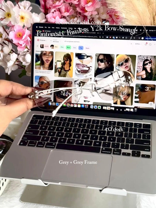 S19: Pinteresty Rimless Y2K Bow sunglasses: Grey + Grey (with box)