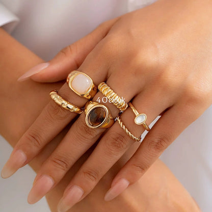 ✨RS99: Maximalistic Finger Ring Sets (Golden) - 6pcs (not adjustable)