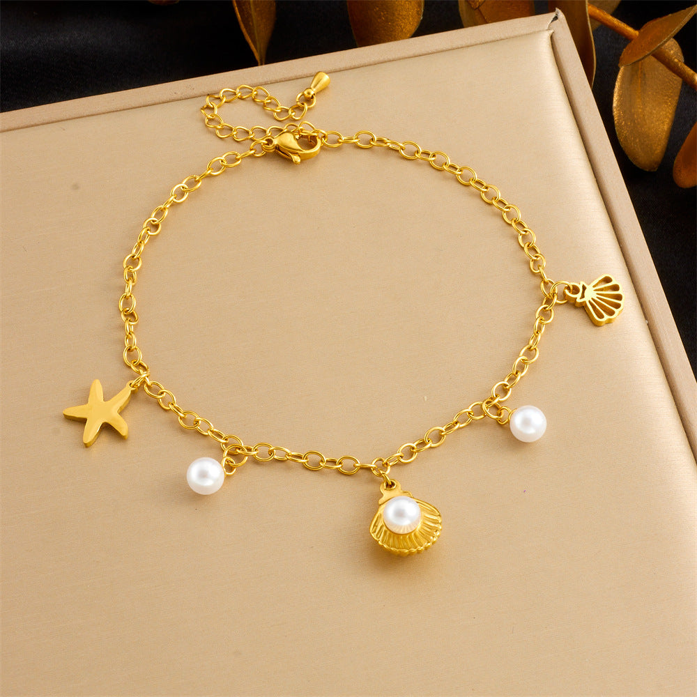 A85: 18K Gold Plated Stainless Steel Minimalist Anklet: Pearl Drop