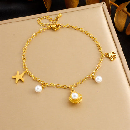 A85: 18K Gold Plated Stainless Steel Minimalist Anklet: Pearl Drop