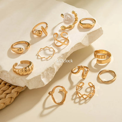 ✨RS84: Maximalistic Finger Ring Sets (Golden) - 12pcs (Adjustable-Non adjustable mixed sizes)