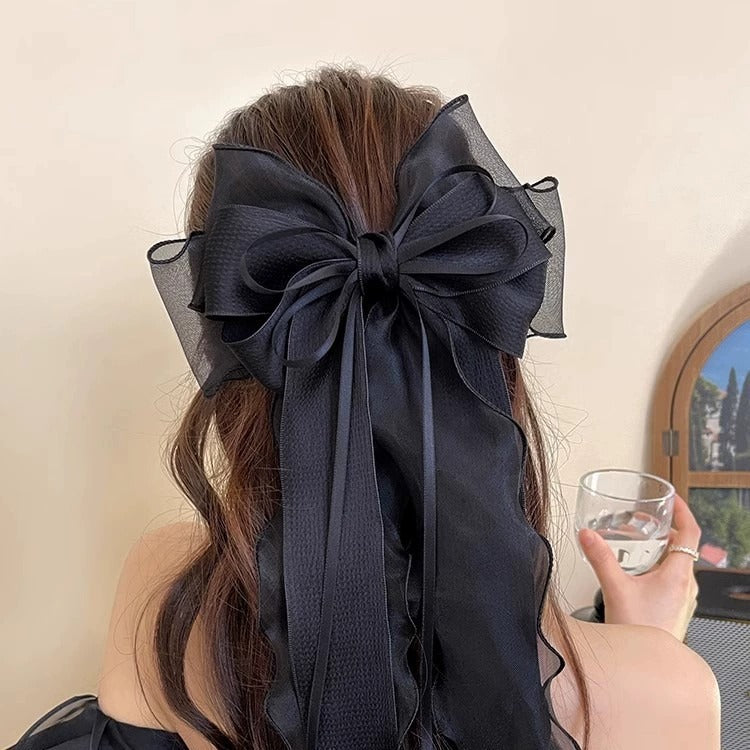 Mesh Bow Hair Clip: Black