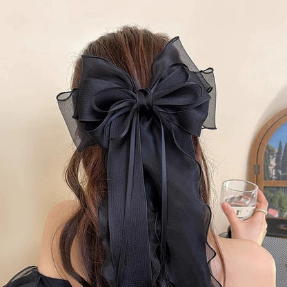 Mesh Bow Hair Clip: Black