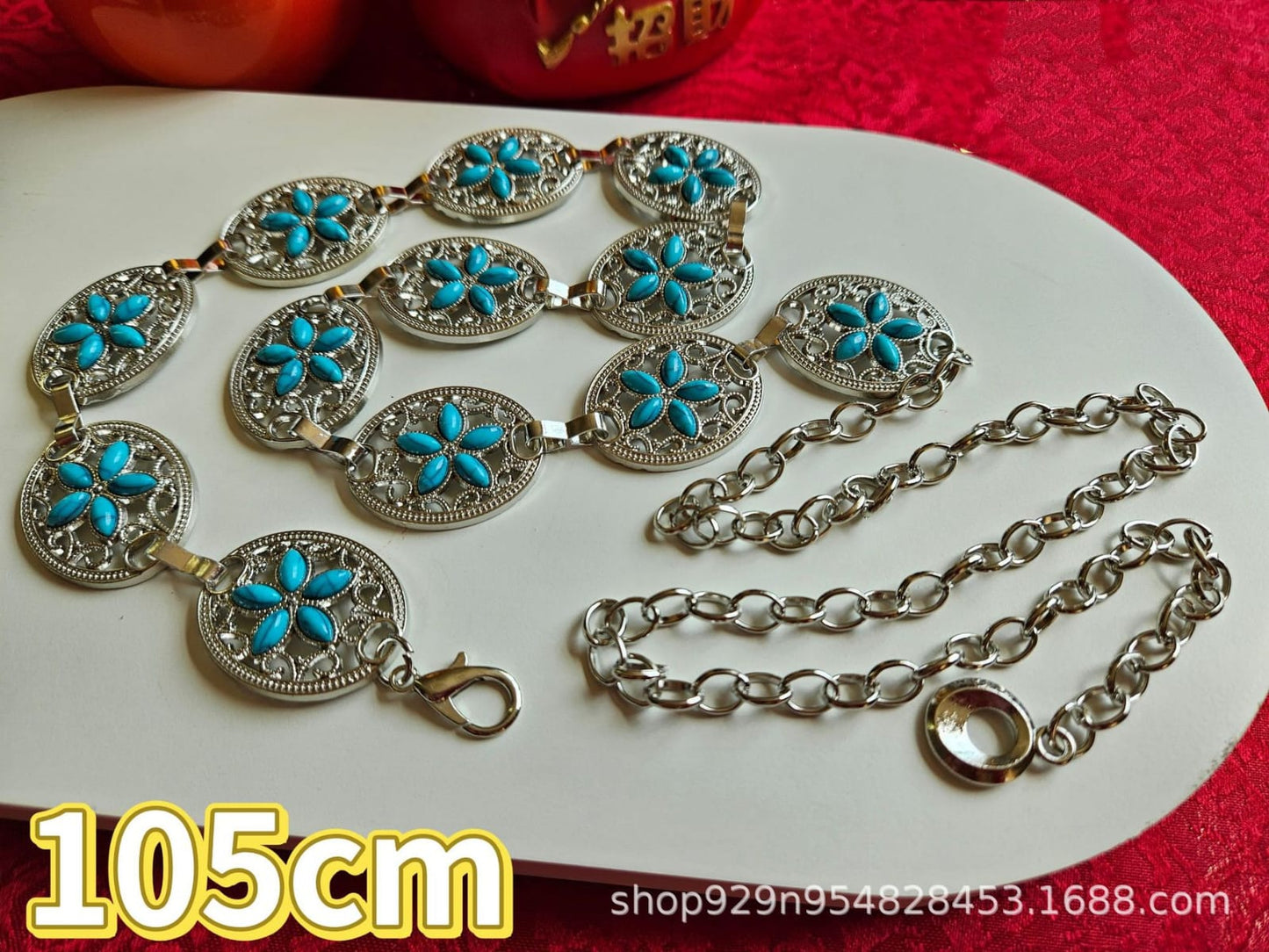WC13: Pinteresty Waist Chains: Turquoise Silver Hollow