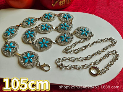 WC13: Pinteresty Waist Chains: Turquoise Silver Hollow