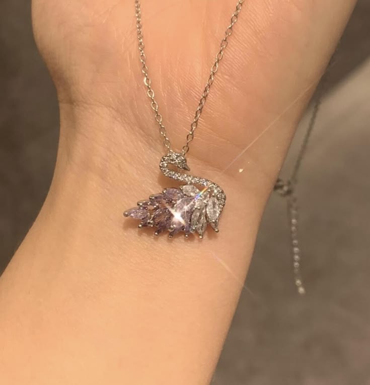 P10: 18k Gold Plated Stainless Steel Minimalist Necklace: Silver Purple Swan