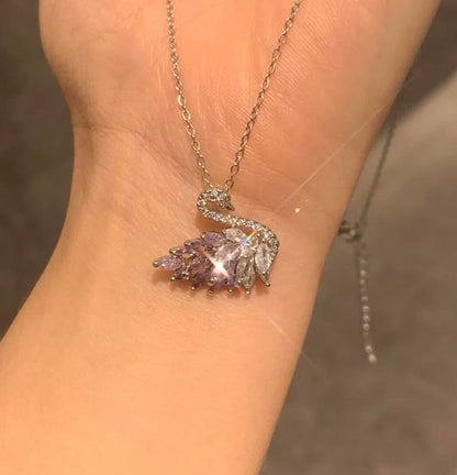P10: 18k Gold Plated Stainless Steel Minimalist Necklace: Silver Purple Swan