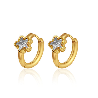 GE50: 18K Gold Plated Premium Stainless Steel Zircon Earrings: White Star Diamond