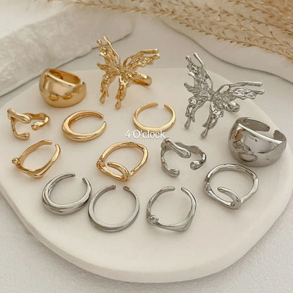 ✨RS112: Maximalistic Finger Ring Sets (Silver) - 6pcs (Adjustable-Non adjustable mixed sizes)