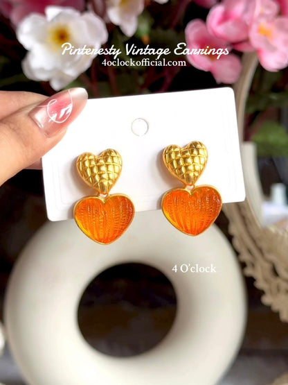 Vintage Earrings: Orange Heart
