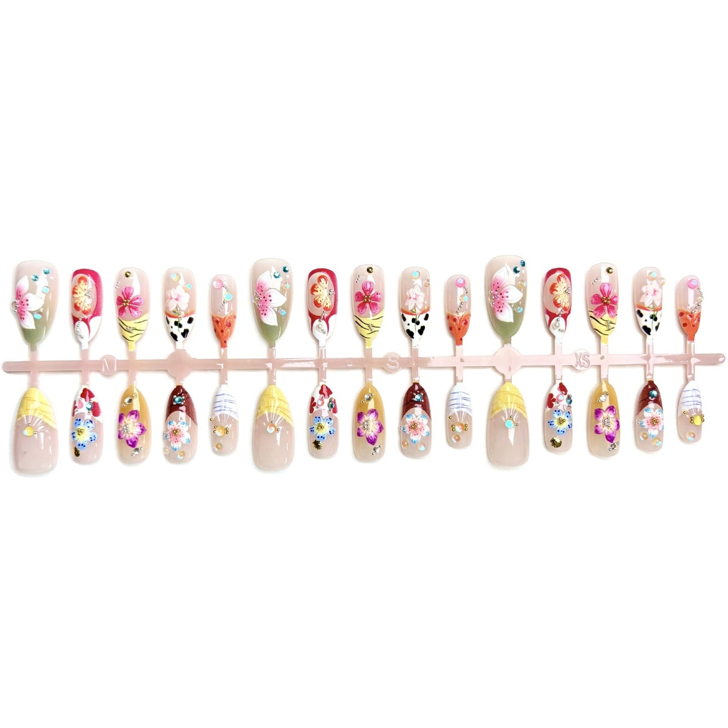 N25: Press On Nails: Garden Bliss. Size M (10 Pcs) - With 12pcs FREE glue stickers.