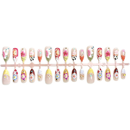 N25: Press On Nails: Garden Bliss. Size M (10 Pcs) - With 12pcs FREE glue stickers.