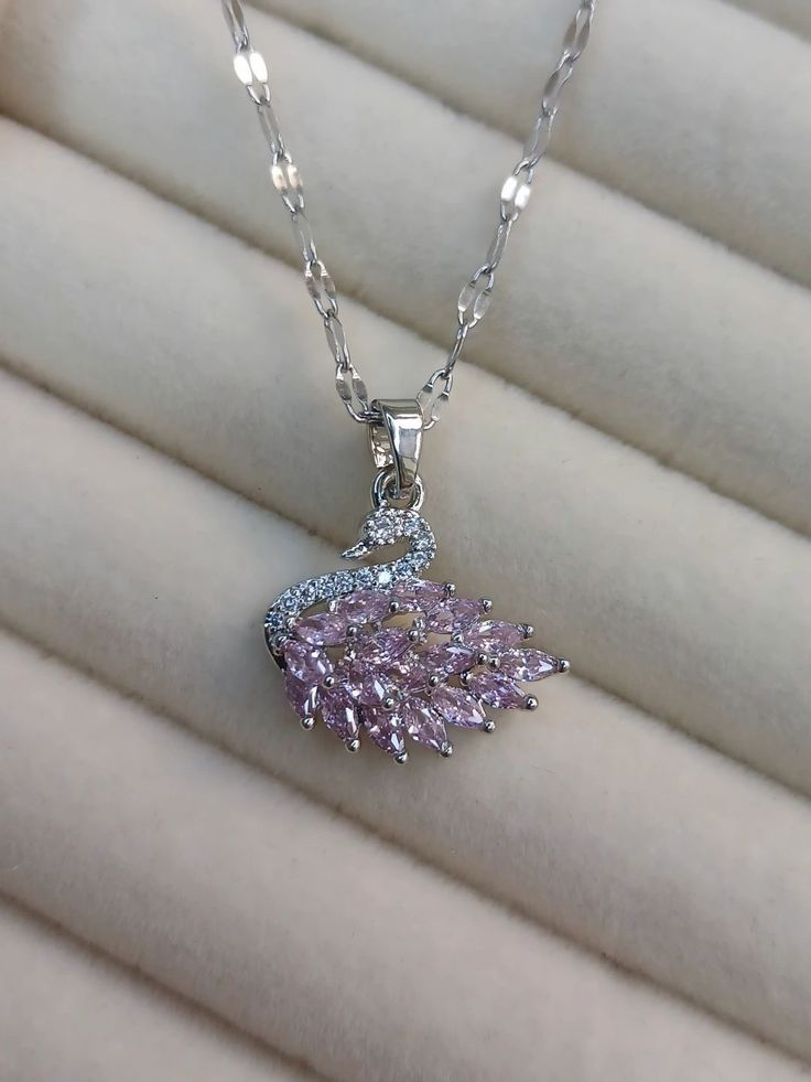 P10: 18k Gold Plated Stainless Steel Minimalist Necklace: Silver Purple Swan