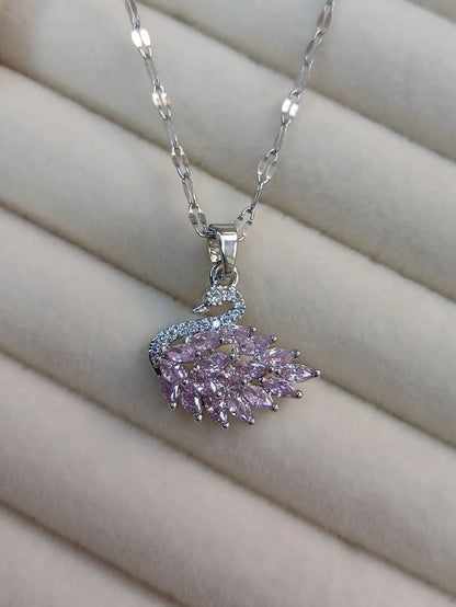 P10: 18k Gold Plated Stainless Steel Minimalist Necklace: Silver Purple Swan