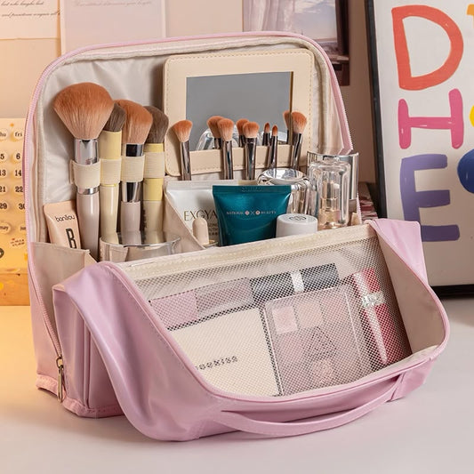 OG42: Multi Compartment Makeup Bag: Sakura Pink