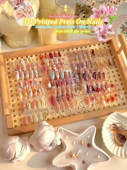 N01: Press On Nails: Red Cherry Heart. Size M (10 Pcs) - With 12pcs FREE glue stickers.