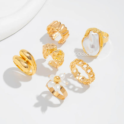✨RS109: Maximalistic Finger Ring Sets (Golden) - 6pcs (Adjustable-Non adjustable mixed sizes)