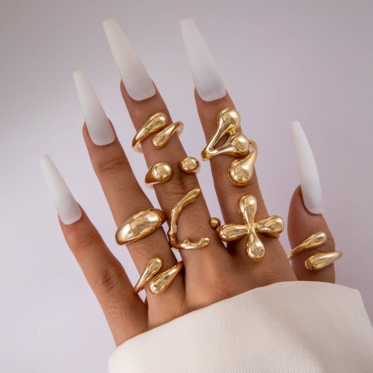 RS183: Maximalistic Finger Ring Sets (golden) - 8pcs