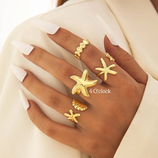 ✨RS66: Maximalistic Finger Ring Sets (Golden) - 4pcs (Full set adjustable)