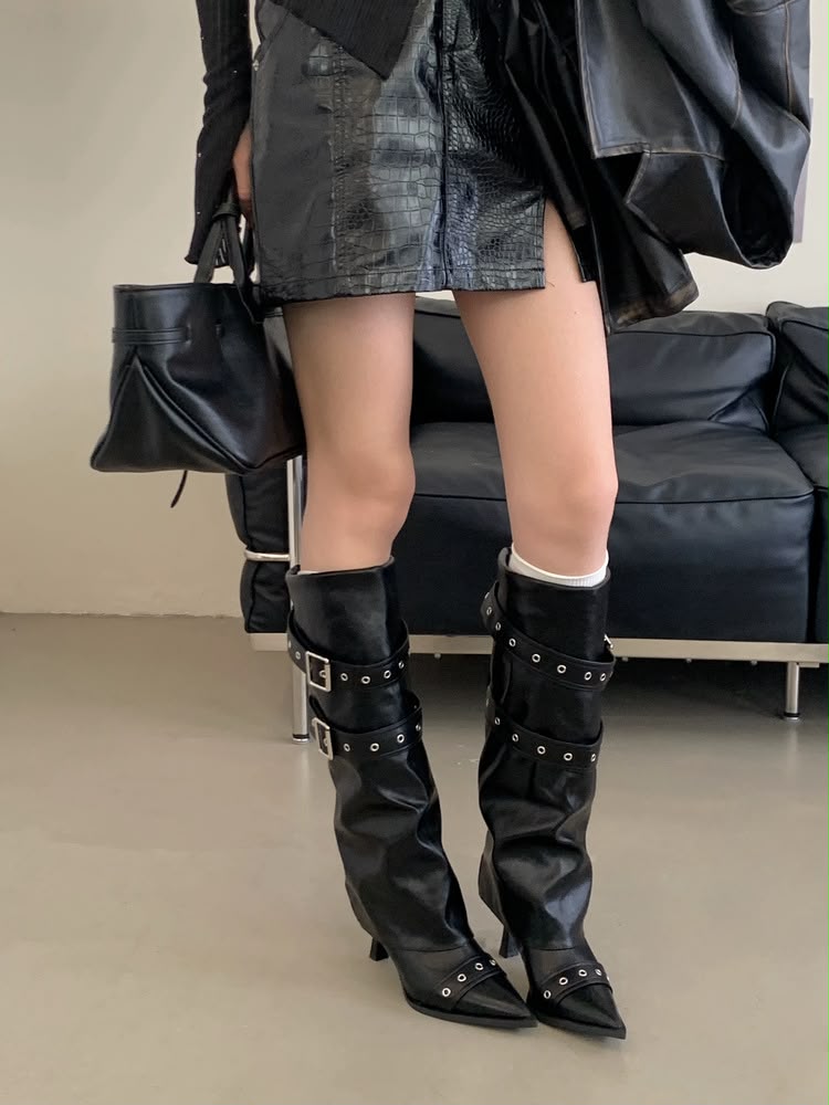 Stiletto Buckle Boots: White, Black, Khaki (PRE ORDER ONLY)