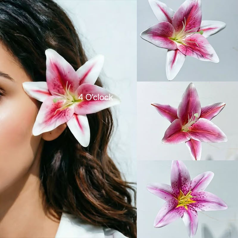 Artificial Lily Side Hair Clip: Pink & White