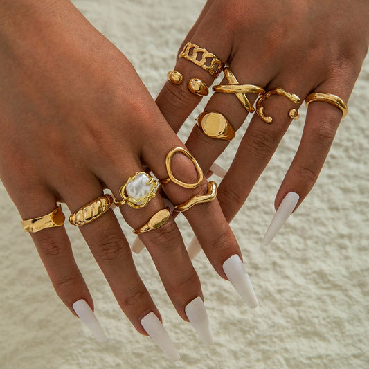 RS155: Maximalistic Finger Ring Sets (golden) - 12pcs
