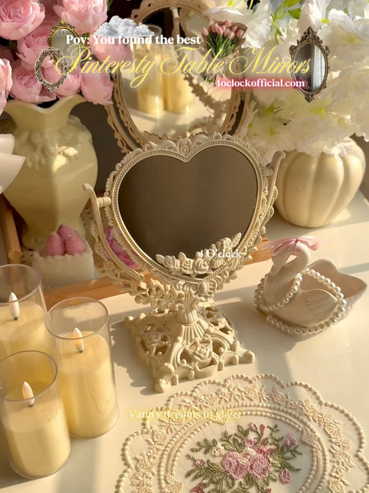 M01: Vintage Mirror: Vintage Heart Shape: Off-white