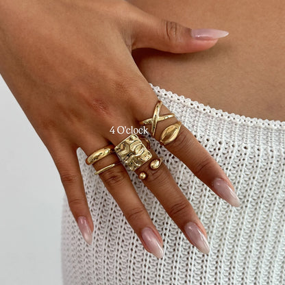 ✨RS105: Maximalistic Finger Ring Sets (Golden) - 6pcs (Full set adjustable)