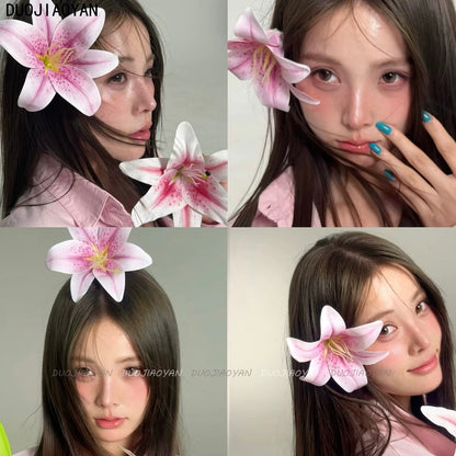 Artificial Lily Side Hair Clip: Purple